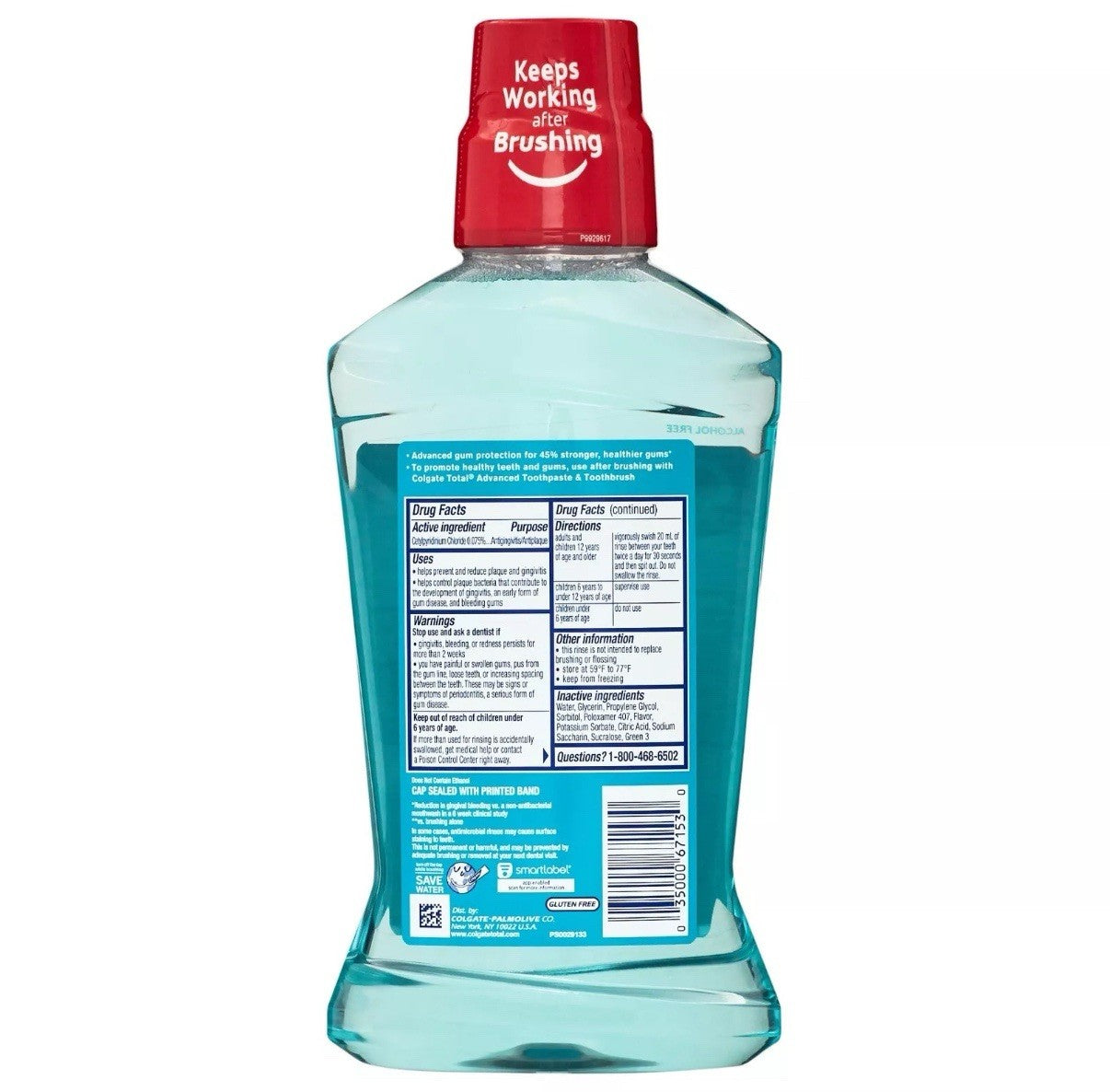 Colgate Total Gum Health Alcohol Free Mouthwash, Clean Mint - 500mL, 16.9 Fluid