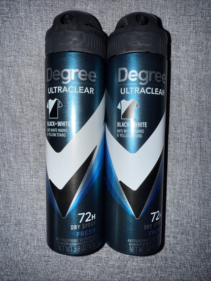 LOT of 2 DEGREE ULTRACLEAR 72-HR Black+White Antiperspirant/Deo Dry Spray FRESH