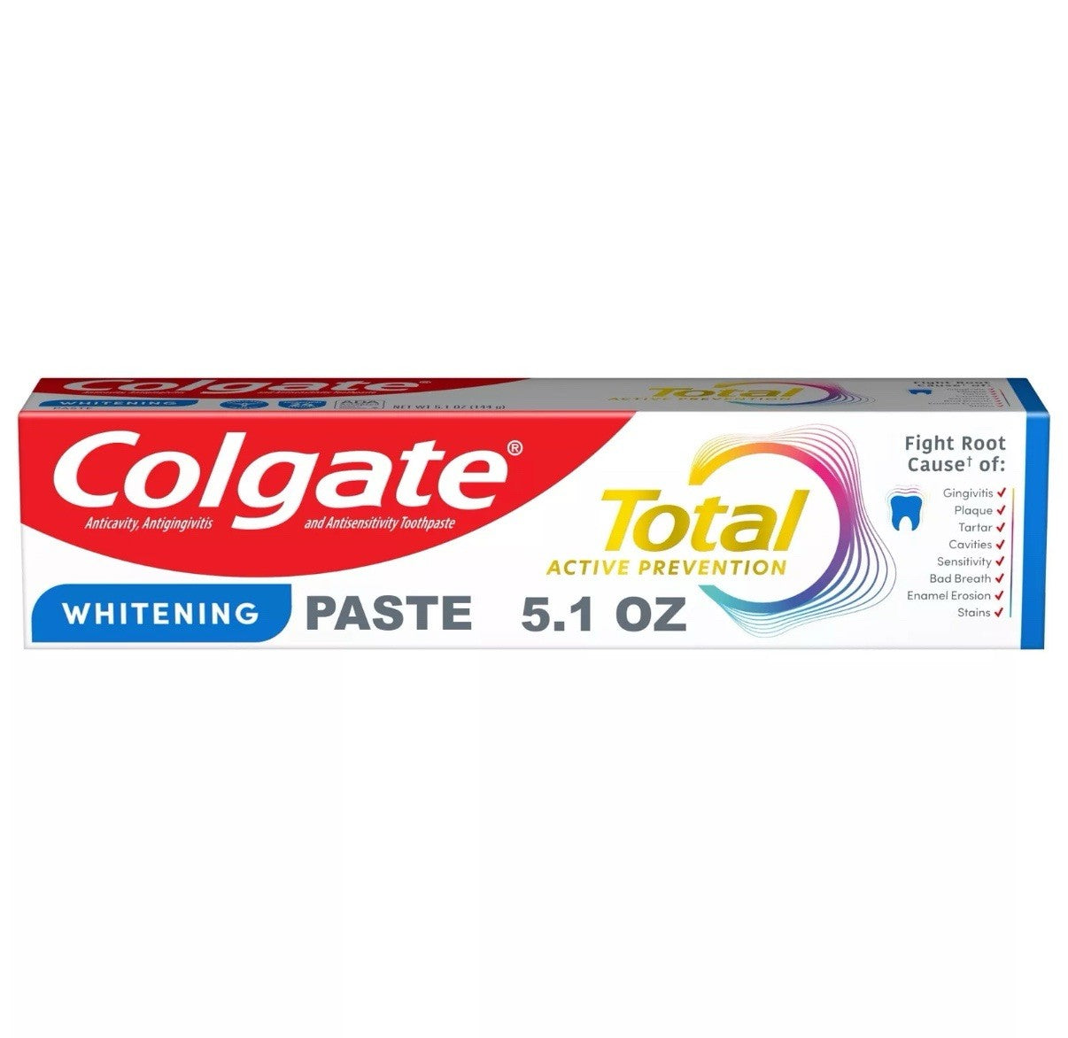 Colgate Total Active Prevention Whitening Toothpaste, Mint, 5.1 oz
