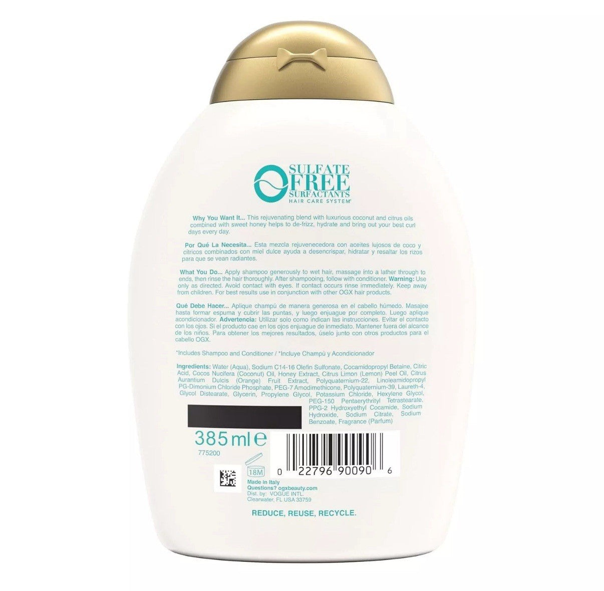OGX Quenching + Coconut, Curl-Defining Shampoo with Citrus Oil & Honey, 13 oz