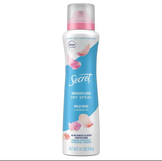 Secret Dry Spray Antiperspirant Deodorant, Wild Rose and Argan Oil, 4.1oz New