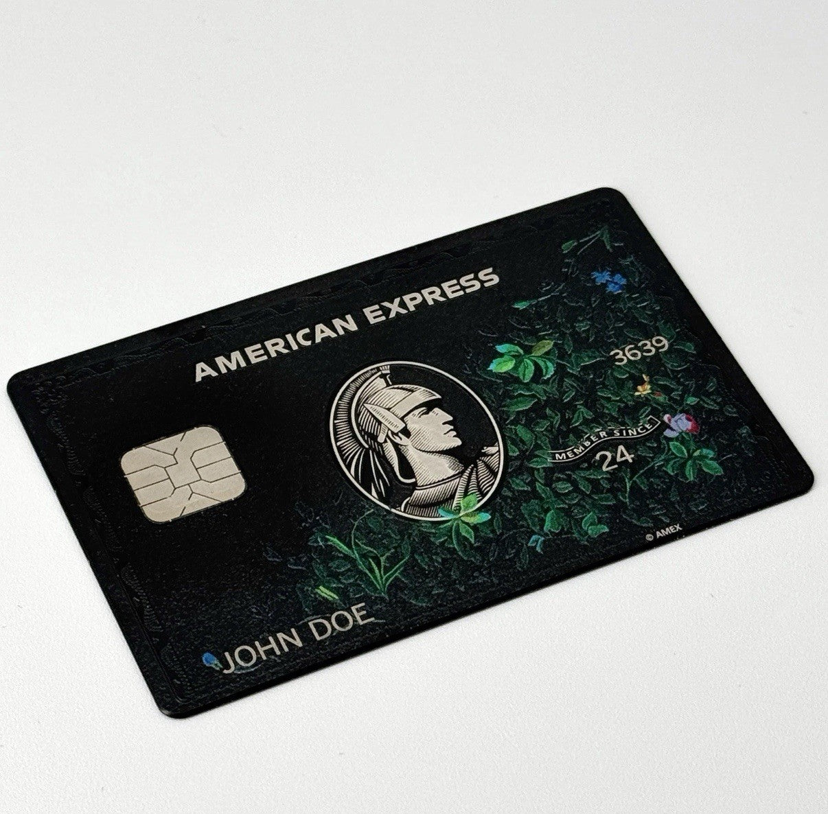 AMX Custom Floral Black Metal Card Design With Small | Big Chip  2024